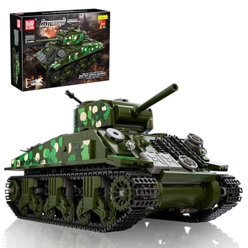 Mould King 20024 Technik Militär Panzer Bausteine Modell RC Panzer M4 Sherman Tank Fernbedienung Klemmbausteine Spielzeug Geschenk für Erwachsene und Jugendliche(961 Teile) von Mould King