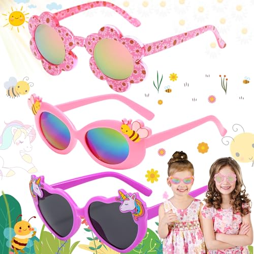 3 Stück Kinder Sonnenbrille Einhorn Kunststoffrahmen Polarisiert Brille, Mode Rave Party Dress up Brille für Jungen Mädchen von Mount Kumgang