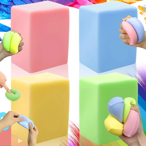 4 Stück Druckspielzeug Anti Stress Tofu Würfelförmig Knetball Slow Rising Quatsch Sensory Fidget Fun Toy Ruhig Spielzeug Pädagogisch Tool für Kinder Hand Therapie für Erwachsene von Mount Kumgang