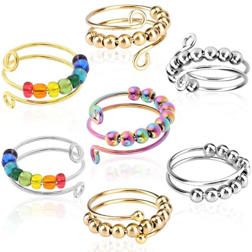 7 Stück Anti Stress Ring Set,Verstellbare Anxiety Ring,Effizient Linderung von Ängsten und Antistress Ringe,Bunte Angst Spinning Ring mit Perlen,für Mädchen und Frauen Stress Relief Ängstlichkeit von Mount Kumgang