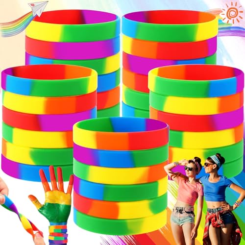 Mount Kumgang 30 Stück Regenbogen Silikonarmband, Einschulung Armbänder, Notfallarmband Pride Armband, Mutmacher Geschenke Party Mitgebsel Accessoires für Teenager Kinder Schüler Studenten von Mount Kumgang