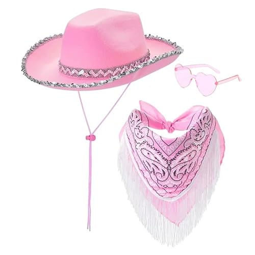 Mounteps Cowboy- und Cowgirl-Hüte für Damen, Bandana, Festival, Kostüm, Zubehör (Rosa) von Mounteps