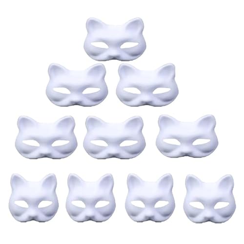 Movehii DIY Blank Fox Cat Masks, Fox Cat White Paper Mask, Pure White Graffiti Masks, Hand Painted Personality Masks, Suitable for Cosplay Halloween Masks (10pcs) von Movehii