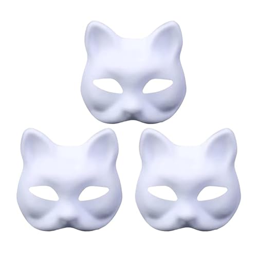 Movehii DIY Blank Fox Cat Masks, Fox Cat White Paper Mask, Pure White Graffiti Masks, Hand Painted Personality Masks, Suitable for Cosplay Halloween Masks (3pcs) von Movehii