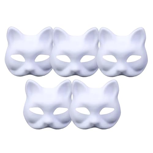 Movehii DIY Blank Fox Cat Masks, Fox Cat White Paper Mask, Pure White Graffiti Masks, Hand Painted Personality Masks, Suitable for Cosplay Halloween Masks (5pcs) von Movehii