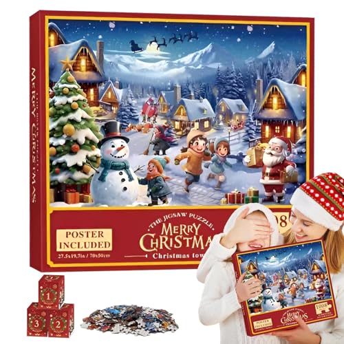 Countdown-Kalender-Puzzle-Spielzeug,Countdown-Kalender-Puzzle | Count Down to Christmas Puzzle 1008 Teile | Familienspielabend, interaktives Eltern-Kind-Puzzle für Schlafzimmer, Klassenzimmer von Moxeupon