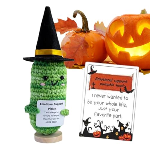 Moxeupon Gestrickte Positive Puppe, Positive Affirmationspuppe - Halloween Kürbisköpfe Puppe | Lustige gestrickte Puppe mit positiver Karte, süßes kleines Ermutigungspuppenspielzeug für von Moxeupon