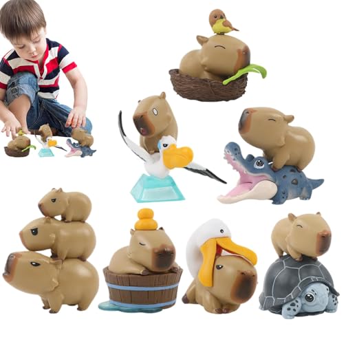 Moxeupon Miniatur-Capybara-Figuren, Schreibtisch-Miniatur-Capybara, 7X Dashboard Miniatur Desktop Cartoon Capybara, Tischornamente Vivid Expression Capybara für Kinder für Bücherregal, Nachttisch von Moxeupon