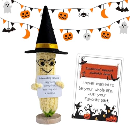 Moxeupon Positive Affirmationspuppe, süße gestrickte Positive Puppen | Halloween Kürbisköpfe Puppe,Lustige gestrickte Puppe mit positiver Karte, süßes kleines Ermutigungspuppenspielzeug für von Moxeupon