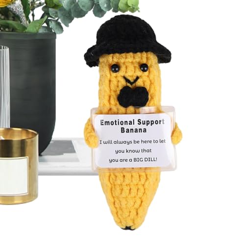 Moxeupon Positive Häkelarbeit, Banane zur emotionalen Unterstützung | Cartoon Banane Emotionale Unterstützung Häkelplüsch,Cheer Up Häkelspielzeug, 15 cm, handgemachte gestrickte Obstpuppe mit von Moxeupon