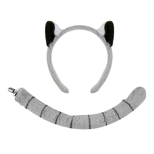 Moxeupon Tierkopfschmuck - Lemur Ohren und Schwanz Set | Kostümzubehör für und Mädchen Karneval Halloween Bühnenauftritt Cosplay Moxeupon Tierkopfschmuck - Lemur Ohren und Schwanz Set | Kostümzubehör für und Mädchen Karneval Halloween Bühnenauftritt Cosplay von Moxeupon