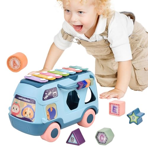 Musical Bus Baby, Baby Percussion Toy | Interaktives Klavier mit Musik/Licht - Vorschulgeschichtenerzählfahrzeug, frühe Bildung Puzzle Story-Maschine für 1 bis 3 Jahre für das Spielenspiel von Moxeupon