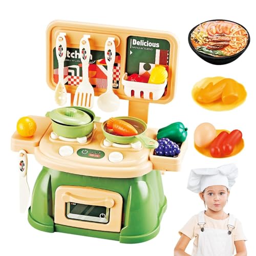 Pretend Food Kitchen Toys, Küchenspielset, Rollenspielset mit Spielzeugküche, Realistisches tragbares Küchenspielset für er ab 3 Jahren zum Geburtstag von Moxeupon