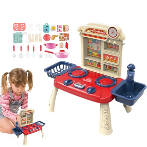 Spielzeugküche für Kleinkinder,Küchen-Kinderspielset - Set mit 27 Spielzeug-Küchenzubehör, Lebensmittelspielzeug,Tragbares interaktives Spielzeug mit Licht und Musik, Küchenutensilien für von Moxeupon