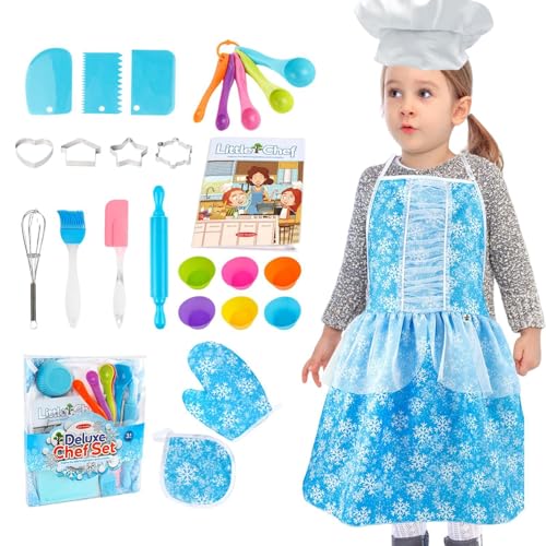 Stellen Sie Sich vor, Spiel Backset, Kid Chef und Apron Set,Kinder Backset für echte Küche | Alter 3-8 Mädchen Kochsets mit Schürze und für echte Cupcake-Backvorgänge von Moxeupon