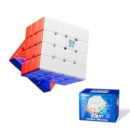 Moyu Aosu V7 4x4 Magnetic Speed Cube Without Sticker with UV Coating, 4 x 4 Flagship Edition Cube, 160 Magnets, Non-Stick Design, 4X4X4 Cube with Adjustable Elasticity (Triple-Track Version) von Moyu