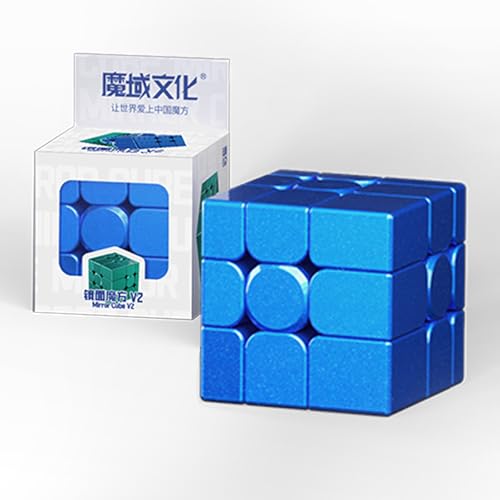 Moyu Mirror Cube V2, 3x3 Stickerless Cube 3x3x3 Magic Speed Cube Original, Traditional 3D Puzzle Magic Cube for Kids, Teenagers (Blue) von Moyu