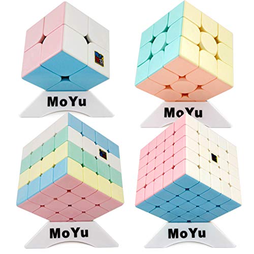 OJIN MoYu MoFang JiaoShi Meilong Bright Pink Serie Würfel MFJS Meilong Würfel Stickerless Bundle 2x2 3x3 4x4 5x5 Würfel Forsted Surface Puzzles Würfelset mit Vier Würfelstativen von Moyu