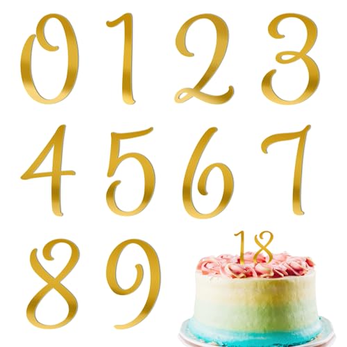 10 Stück Acryl Zahlen Kuchenaufsatz Happy Birthday Tortendeko Gold Verspiegelt Zahlen Deko 0-9 Cupcake Topper Geburtstag Tortenaufsatz Kuchen Dekoration für Hochzeit Party Jubiläum Feier von Mozeat Lens