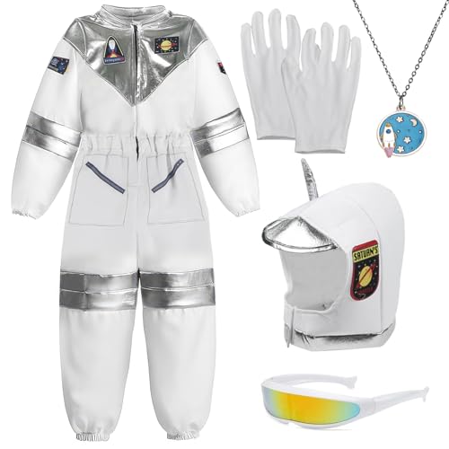 Kinder Astronaut Kostüm, Astronaut Jumpsuit Weltraum kostüm mit Astronautenhelm und Handschuhen Astronaut Rollenspiel Karneval Halloween Kostüme für Mädchen und Jungen (120CM) von Mprocen