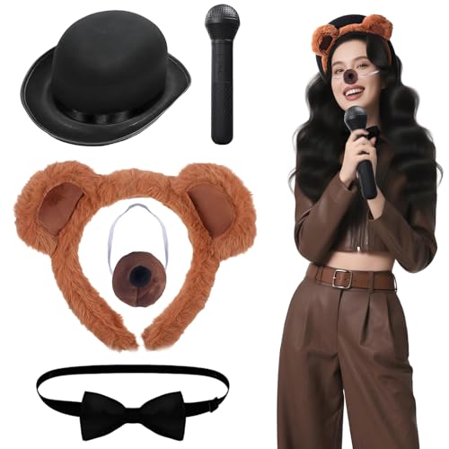 Bärenkostüm-Zubehör-Set, Plüsch-Bär-Ohren, Stirnband, Hut, Nase, Fliege und Mikrofon für Cosplay, Bären-Verkleidung, niedliches pelziges Tier-Zubehör für Halloween, Karneval, Buchwoche, 5-teilig Bärenkostüm-Zubehör-Set, Plüsch-Bär-Ohren, Stirnband, Hut, Nase, Fliege und Mikrofon für Cosplay, Bären-Verkleidung, niedliches pelziges Tier-Zubehör für Halloween, Karneval, Buchwoche, 5-teilig von Mprocen
