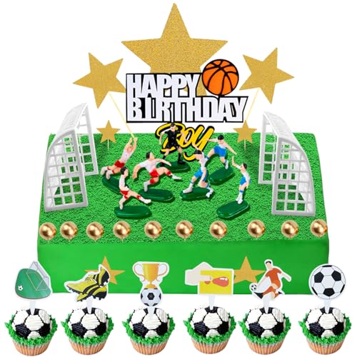 Fussball Tortendeko Geburtstag Deko Set für Kinder, Goldene Stern und Fußball Cupcake Toppers, Fußball-Mottoparty Party Set, Feier, Party Zubehör für Jungen und Mädchen(42Pcs) von Mprocen