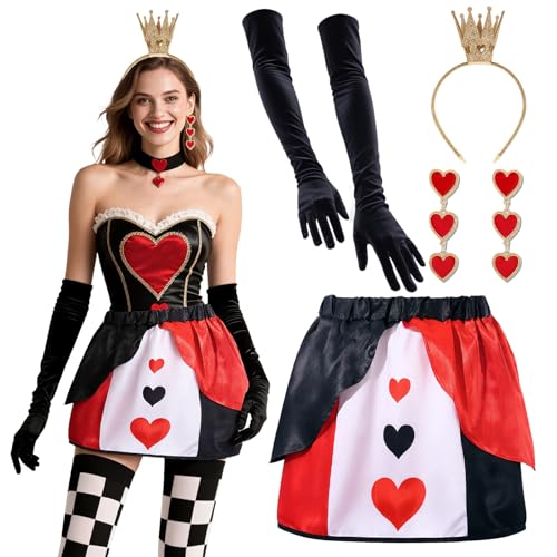 Halloween-Kostüm in Herzform für Damen und Mädchen, rotes Herzmuster, elastische Taille, halber Rock, Zubehör-Set, mit Diadem, Ohrringen, Rock, Handschuhen, trendig für Cosplay, Events Halloween-Kostüm in Herzform für Damen und Mädchen, rotes Herzmuster, elastische Taille, halber Rock, Zubehör-Set, mit Diadem, Ohrringen, Rock, Handschuhen, trendig für Cosplay, Events von Mprocen
