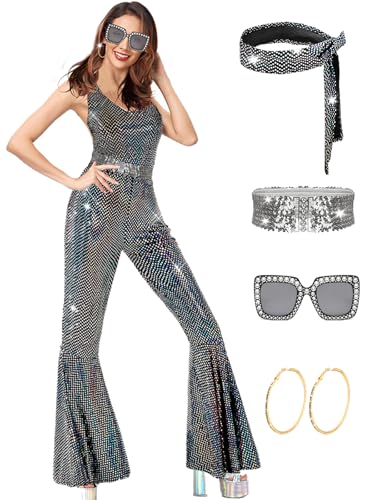 Mprocen 70er Jahre Disco Kostüm für Frauen - Fancy Dress Jumpsuit für Halloween, Karneval und 1970er Theme Party Mprocen 70er Jahre Disco Kostüm für Frauen - Fancy Dress Jumpsuit für Halloween, Karneval und 1970er Theme Party von Mprocen