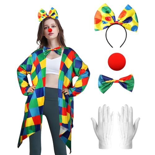 Mprocen Frauen Clown Kostüm, Zirkus Clown Kostüm Rote Clown Nase Clown Fliege Clown Haarband Fancy Kleid für Karneval Cosplay Theme Party von Mprocen