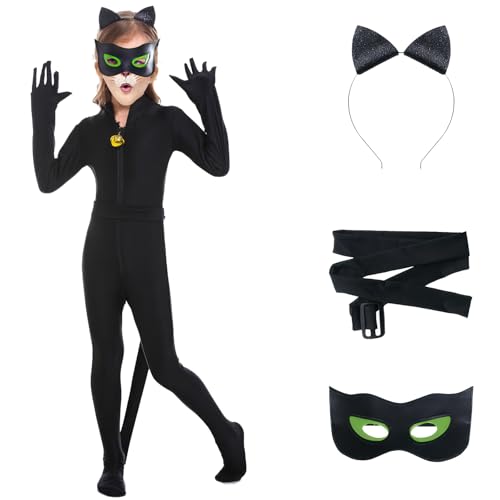 Mprocen Kinder Katzenkostüm Tierkostüm Faschingskostüm mit Maske Haarband Schwanz, Katzenkostüme Faschingskostüm für Halloween Fasching Weltbuchtag Themenparty Fancy Derss Up von Mprocen