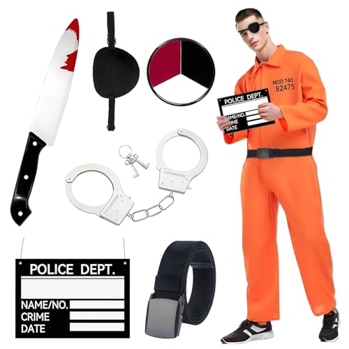 Mprocen Gefangenen-Kostüm für Erwachsene, Orange, Insassin, Overall, Gürtel, Farbe, Nummernschild, Augenmaske, Erwachsene, Halloween, Gefängnis, Kriminaloutfit Mprocen Gefangenen-Kostüm für Erwachsene, Orange, Insassin, Overall, Gürtel, Farbe, Nummernschild, Augenmaske, Erwachsene, Halloween, Gefängnis, Kriminaloutfit von Mprocen