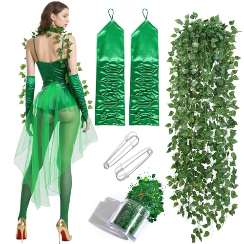 Mprocen Halloween-Kostüm-Set für Damen, Erwachsene, mit grünen Feenflügeln, funkelndem Tüllrock, Broschen, Reben, Handschuhe, perfektes Halloween-Party, Cosplay-Kostüm Mprocen Halloween-Kostüm-Set für Damen, Erwachsene, mit grünen Feenflügeln, funkelndem Tüllrock, Broschen, Reben, Handschuhe, perfektes Halloween-Party, Cosplay-Kostüm von Mprocen