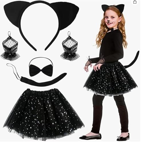 Mprocen Katzenkostüm für Mädchen, 6-teilig, entzückendes Kätzchen-Kostüm, Set mit Ohren, Schwanz und Handschuhen, süßes Kostüm für Halloween, Geburtstagsparty, Cosplay, Schulspiele Mprocen Katzenkostüm für Mädchen, 6-teilig, entzückendes Kätzchen-Kostüm, Set mit Ohren, Schwanz und Handschuhen, süßes Kostüm für Halloween, Geburtstagsparty, Cosplay, Schulspiele von Mprocen