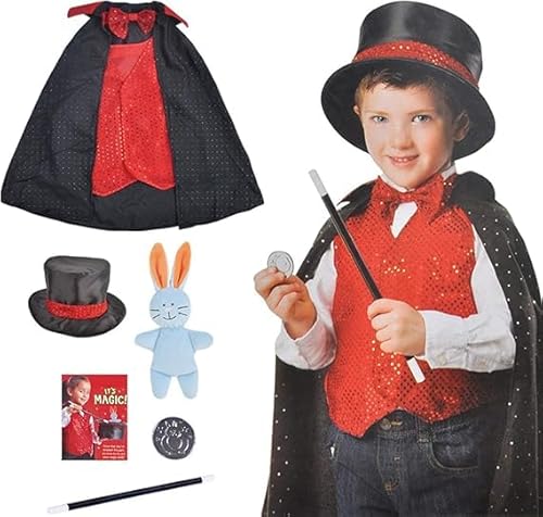 Mprocen Magisches Zauberer-Kostüm-Set für Kinder, Rollenspiel, Halloween, Weihnachten, Zauberer, Zubehör mit Hut, Umhang, Zauberstab und Kaninchen, Zaubertricks, Cosplay-Kostüm, Kleid, Zauber-Set Mprocen Magisches Zauberer-Kostüm-Set für Kinder, Rollenspiel, Halloween, Weihnachten, Zauberer, Zubehör mit Hut, Umhang, Zauberstab und Kaninchen, Zaubertricks, Cosplay-Kostüm, Kleid, Zauber-Set von Mprocen