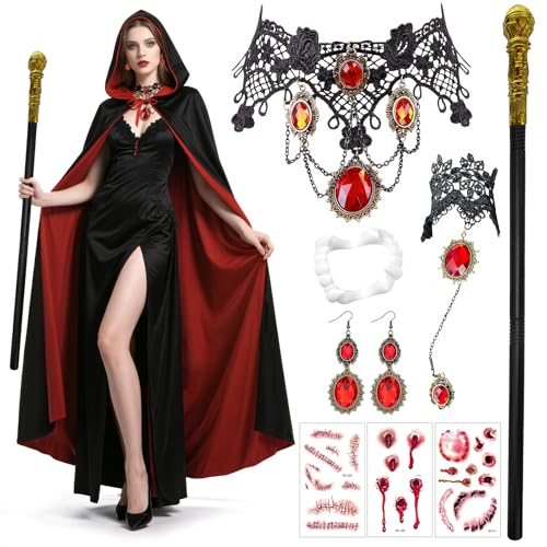 Mprocen Vampirumhang für Erwachsene - Rot & Schwarz Kapuzen Gothic Umhang Kostüm Halloween Verkleidung Mittelalter Vampir Umhang für Damen & Herren Mprocen Vampirumhang für Erwachsene - Rot & Schwarz Kapuzen Gothic Umhang Kostüm Halloween Verkleidung Mittelalter Vampir Umhang für Damen & Herren von Mprocen