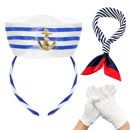 Tiara Navy Matrose, Matrose Haarband und Schal, Mädchen Matrosenmütze Haarband Yacht Kapitänsmütze Marine Zubehör für Karneval Halloween Marine Thema Party von Mprocen