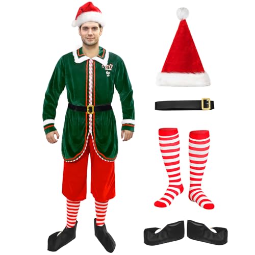 Weihnachtselfenkostüme für Erwachsene, Weihnachtsfeier, Unisex, Elfenkostüm für Damen und Herren, Grün, Größe L von Mprocen