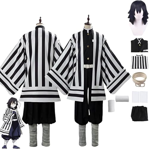 Mr.LQ Anime Charakter Iguro Obanai Cosplay Kostüm Outfit Dämonentöter Rengoku Kyoujurou Kimono Umhang Perücke Komplettset Halloween Party Dress Up Anzug von Mr.LQ