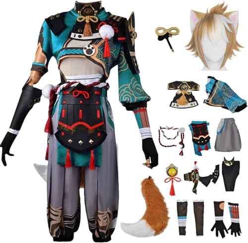 Mr.LQ Genshin Impact Gorou Cosplay-Kostüm, Komplettes Set Mit Perückenschwänzen, Genshin Gorou Cosplay-Uniform, Halloween, Karneval, Party, Bühnenaufführungskostüm von Mr.LQ