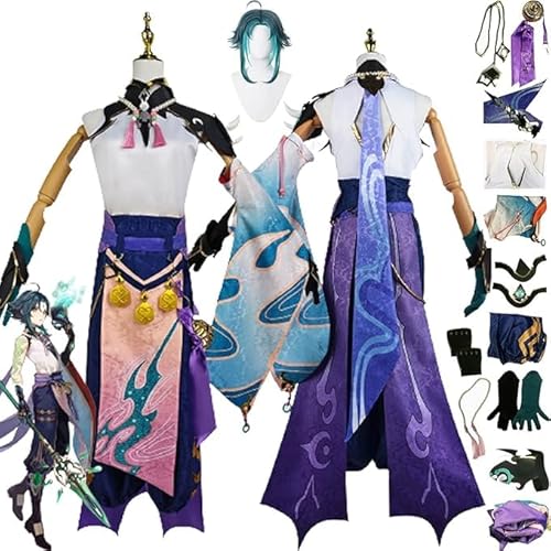 Mr.LQ Genshin Impact Xiao Cosplay Kostüm Outfit Spielcharakter Kaveh Scaramouche Walker Uniform Komplettset Halloween Karneval Party Dress Up Anzug Mit Perücke von Mr.LQ