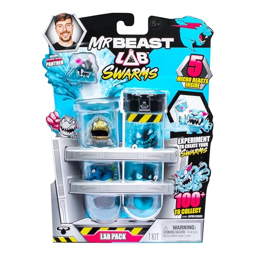 MrBeast Lab Swarms Laborpackung; Experimentieren, Wasser hinzufügen, Gläschen schütteln, 5 Sammelfiguren (2,5 cm) enthüllen; 100+ zum Sammeln; mit Chance auf Hyperchrome Panther der Limited von MRBEAST LAB