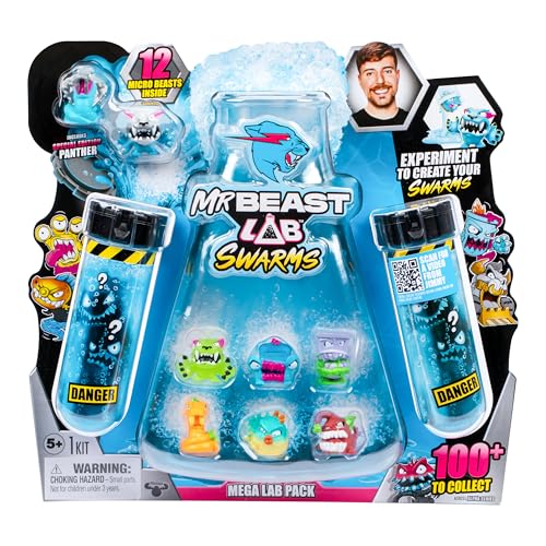 MrBeast Lab Swarms Mega-Laborpackung Vipermite; Experimentieren, Wasser hinzufügen, Reagenzglas schütteln, 12 Sammelfiguren enthüllen; 100+ zum Sammeln; Mega-Packung mit Panther der Sonderedition von MrBeast Lab