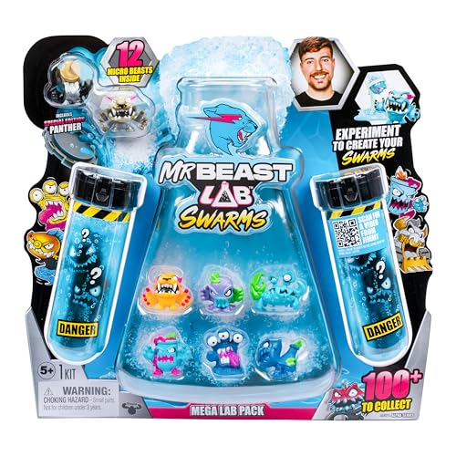 MrBeast Lab Swarms Mega-Laborpackung Chaos Chomper; Experimentieren, Wasser hinzufügen, Reagenzglas schütteln, 12 Sammelfiguren enthüllen; 100+ zum Sammeln; Mega-Packung mit Panther der Sonderedition von MrBeast Lab