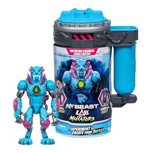 MRBEAST LAB Mutators; Mutiere das ultimative Monster. Experimentiere und erschaffe die Iconic Panther-Actionfigur von MrBeast. 3 zum Sammeln, Iconic Panther, Stealth Panther, Metallic Panther von MRBEAST LAB