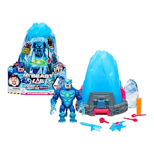 MRBEAST LAB Schmelze das EIS, schaffe EIN Biest mit der Cryo Lab-Actionfigur 18 cm Figur mit 30+ Lichtern, Sounds und Reaktionen, 2 Waffen, 1 von 2 Raubkatzen zum Sammeln;Cryo Panther, Cryo Tiger von MRBEAST LAB