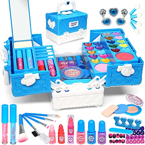 Mrabbitoo Schminkkoffer Kinderschminke Set Mädchen - 48 PCS Kinder Schminkset Mädchen Spielzeug,Waschbar Prinzessin Make Up Set Weihnachts Geburtstags Geschenke für Mädchen 4 5 6 7 8 9 10 11 Jahre von Mrabbitoo