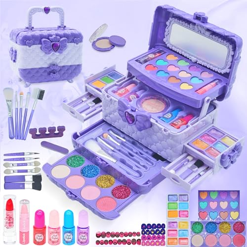 Kinderschminke Set Mädchen Kinder Make Up Set - 57PCS Kinder Schminkset Mädchen,Kinder Schminkkoffer Mädchen Spielzeug,Prinzessin Weihnachts Geburtstags Geschenke für Mädchen 4 5 6 7 8 9 10 11 Jahre von Mrabbitoo