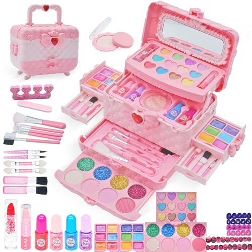 Kinderschminke Set Mädchen Schminkkoffer - 57 PCS Waschbar Kinder Make Up Set Schminkset Spielzeug,Rosa Schminke Halloween Weihnachts Geburtstag Geschenke Spielzeug für Prinzessin 4-12 Jahre von Mrabbitoo