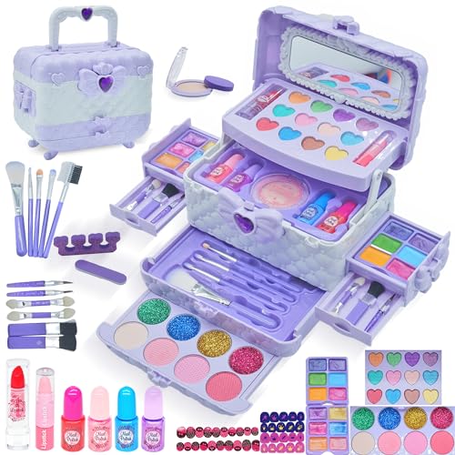 Kinderschminke Set Mädchen Schminkkoffer Mädchen - 57 PCS Waschbar Schminke Kinder Make Up Set Mädchen Spielzeug,Prinzessin Weihnachts Geburtstags Geschenke für Mädchen 4 -12 Jahre (Hellviolett) von Mrabbitoo