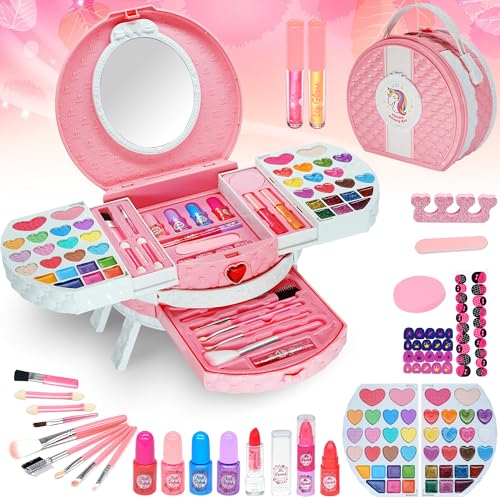 Kinderschminke Set Mädchen Schminkkoffer Mädchen - 66 PCS Tragbarem Ständer Waschbar Schminke Kinder Make Up Set Mädchen Spielzeug,Prinzessin Weihnachts Geburtstags Geschenke für Mädchen 4 -12 Jahre von Mrabbitoo